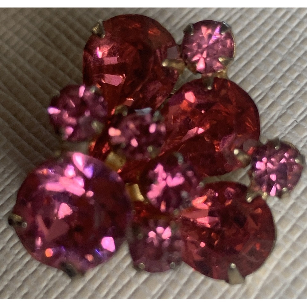 Vintage Coro Signed Pink AB Rhinestone Gold Tone Clip On Earrings 3d